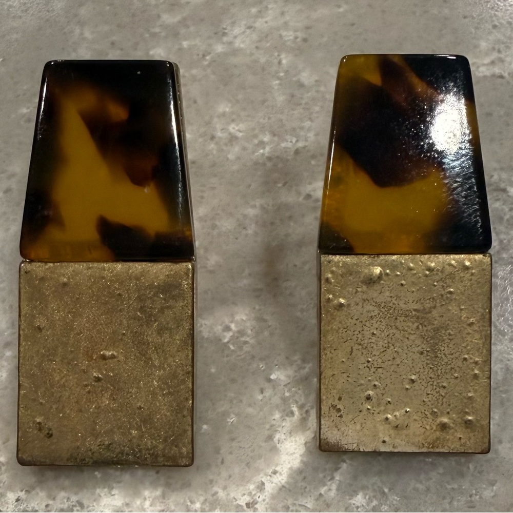 Tortoiseshell Gold Rectangle Drop Earrings Geomet… - image 1